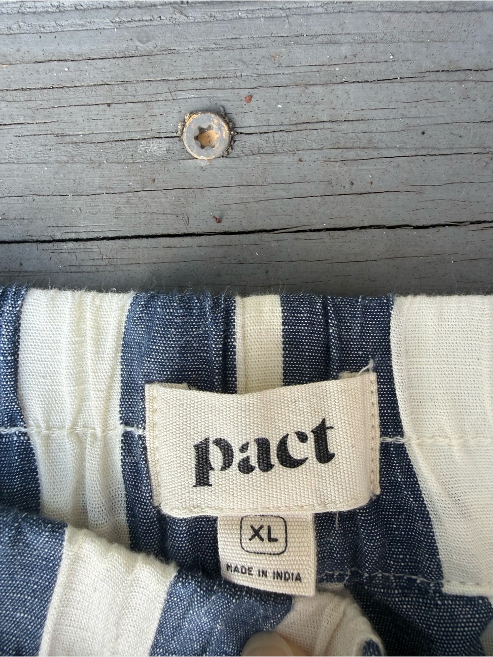 Pact Mariner Blue Striped Rhea Tabbed Shorts Organic Cotton Linen Sz XL Summer - Picture 4 of 5